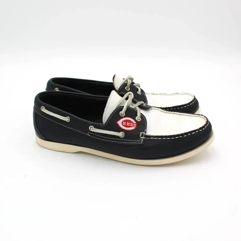 Allen Edmonds Cincinnati Reds Boat Shoes Mens 10.5 3E Wide Navy Leather MLB